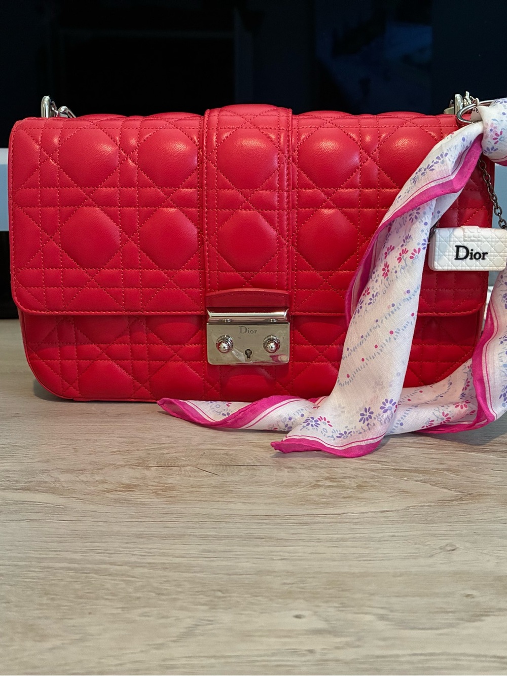 MISS DIOR Red Shoulder Bag with Silver Hardware - NO CALLOUTS LIKE NEW - Picture 1 of 16